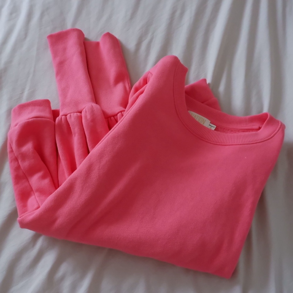 NATION LTD. Bethany Puff Sleeve Sweater in Flamingo